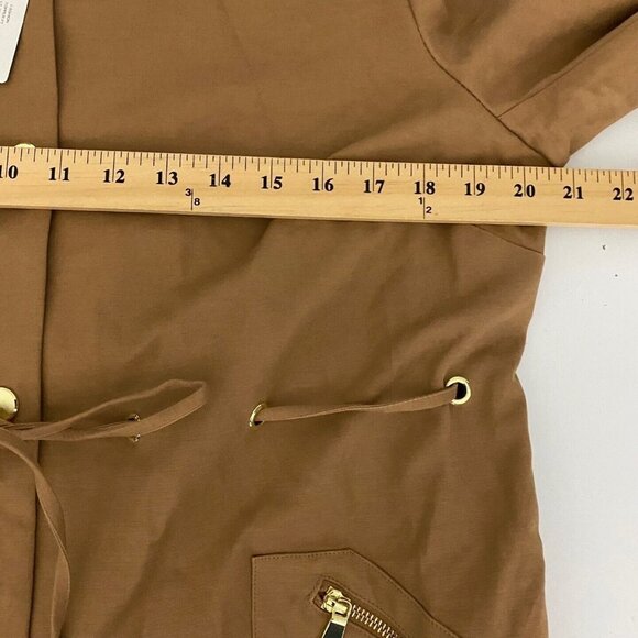 Chicos Drawstring Duster Jacket Womens 2P US PL Brown Sugar Snap Button Pockets - Picture 9 of 10